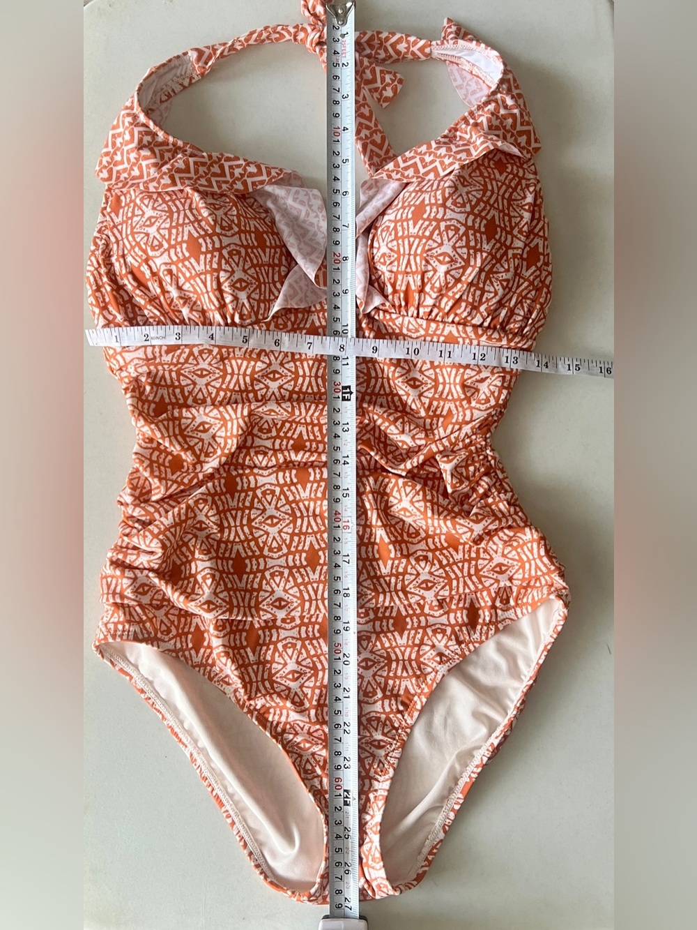Ellen Tracy Orange and White Patterned One-Piece Swimsuit - Picture 13 of 13